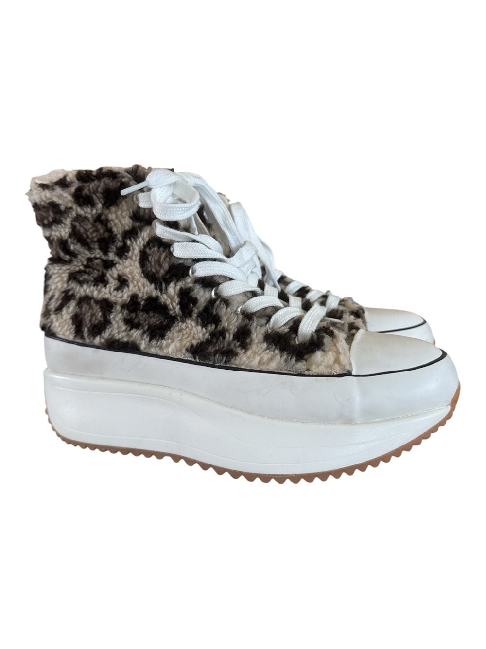 Madden Girl Winnona Leopard Faux Fur Platform High Top Sneakers Size 7